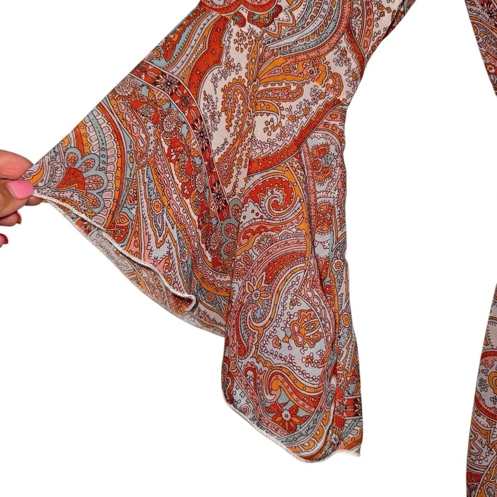 Kate & Lilly Paisley Boho Dress 4 Bell‎ Sleeve Festival Cottagecore Peasant
